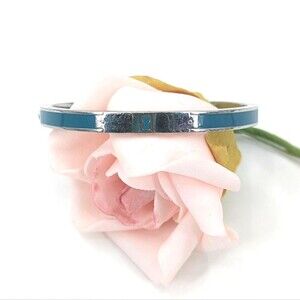Fossil Signed Silver Tone Turquoise Enamel Hinged Bangle Bracelet Key Lock